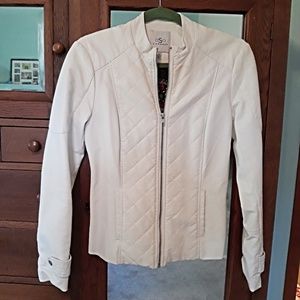 White Jacket Quilting Detail Faux Leather S